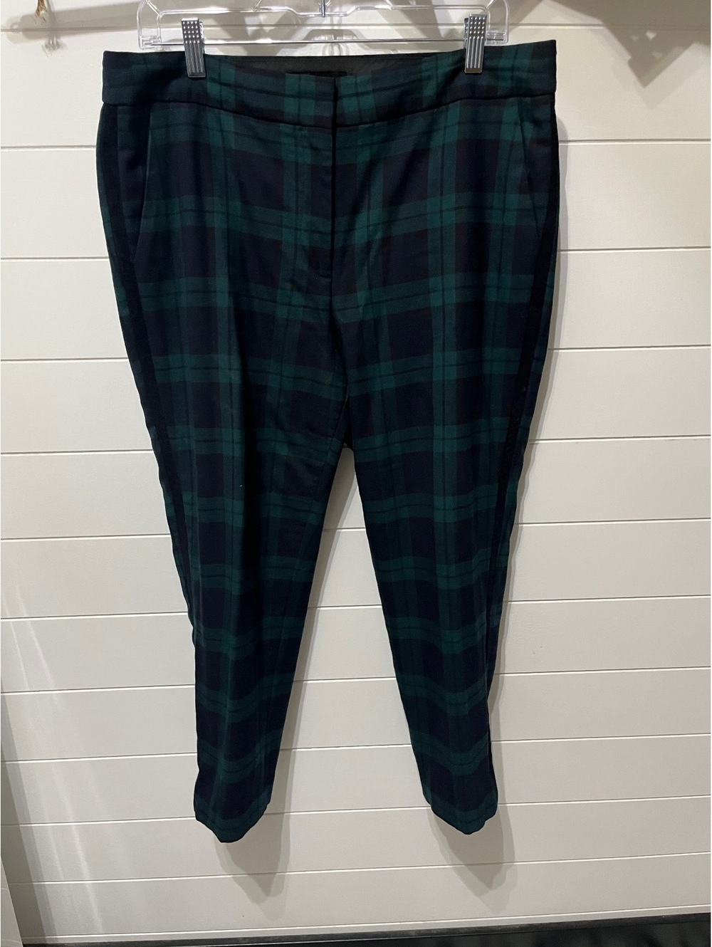 Talbots Women's Hampshire Ankle Pants, Size 12P, Green and Navy Plaid Wool Blend